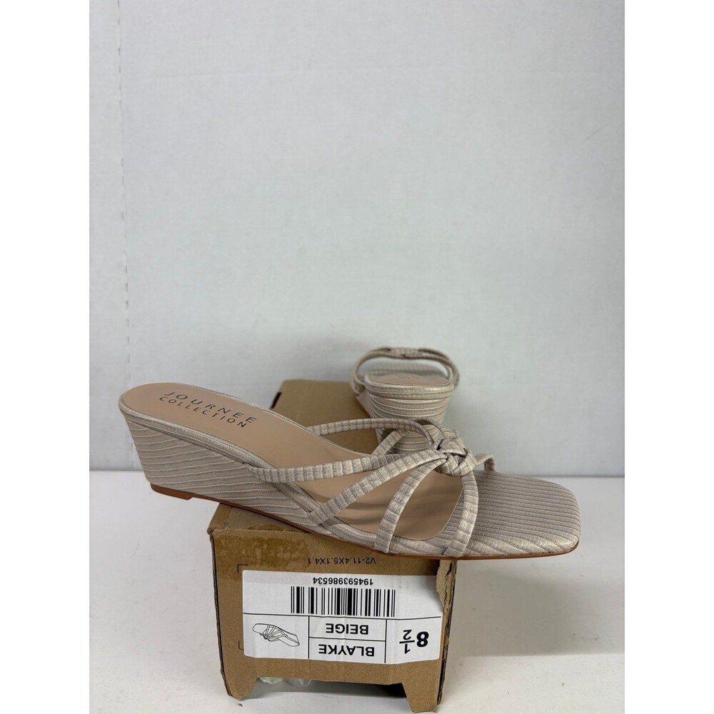 Journee Collection Womens Blayke Beige Strappy Square Toe Wedge Sandals Sz 8.5M